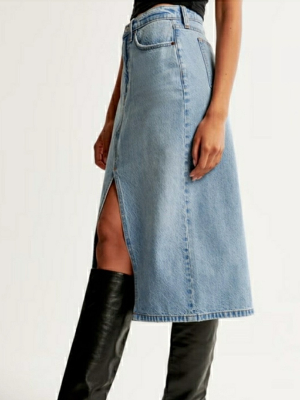 Abercrombie & Fitch Blue Medium Wash Front Slit Denim Midi Skirt- 30 (NWOT) - Picture 3 of 7